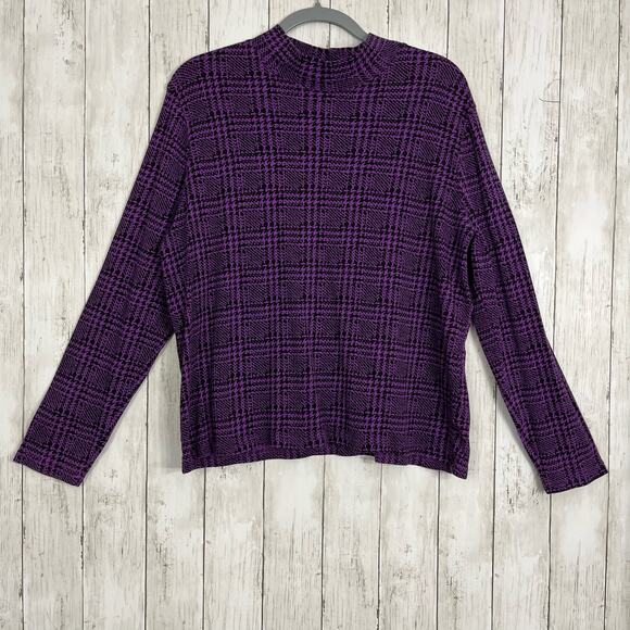 Studio Works Long Sleeve Purple Plaid Mock Turtle Cotton Shirt Size: XL - Picture 1 of 10